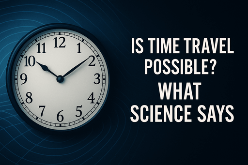 A conceptual thumbnail image for the article “Is Time Travel Possible? What Science Says,” showing a clock surrounded by curved spacetime lines, symbolizing relativity and the scientific concept of time travel.