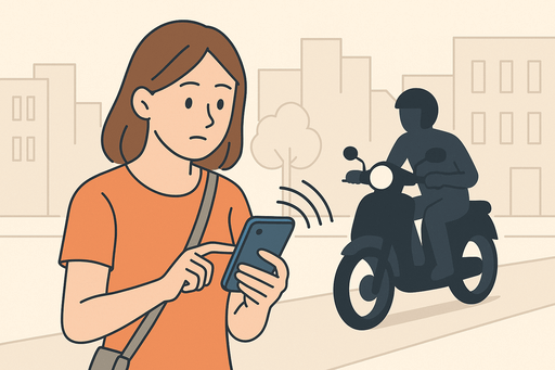 오토바이를 이용한 해외 스마트폰 강탈 위험을 경고하는 이미지