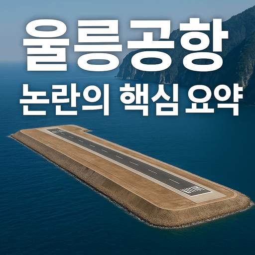 바다 위에 조성된 울릉공항 활주로 전경과 ‘울릉공항 논란의 핵심 요약’ 문구가 들어간 썸네일 이미지