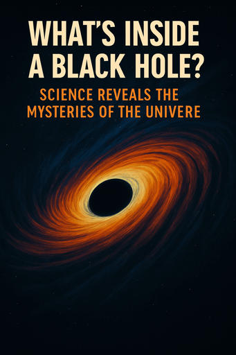 Digital illustration of a black hole with glowing orange accretion disk and the title “What’s Inside a Black Hole?” displayed above.