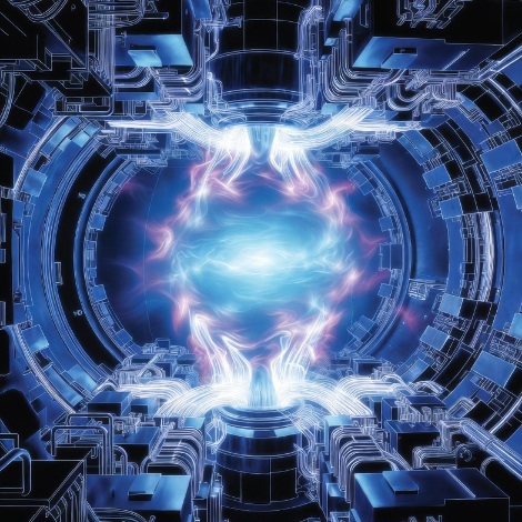 토카막 핵융합 장치 내부에서 플라즈마가 회전하는 모습을 나타낸 이미지